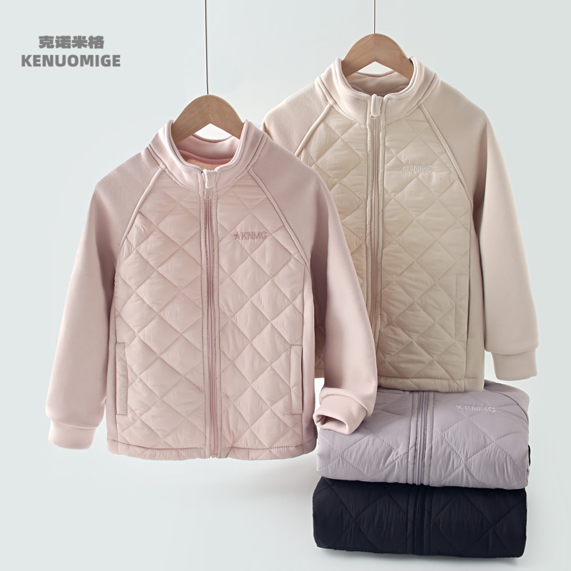 Children's Quilted Stand-Up Collar Warm Fleece Jacket for Autumn and Winter, Boys and Girls Cotton Coat, Older Children's Cotton Clothing, School Uniform Essential