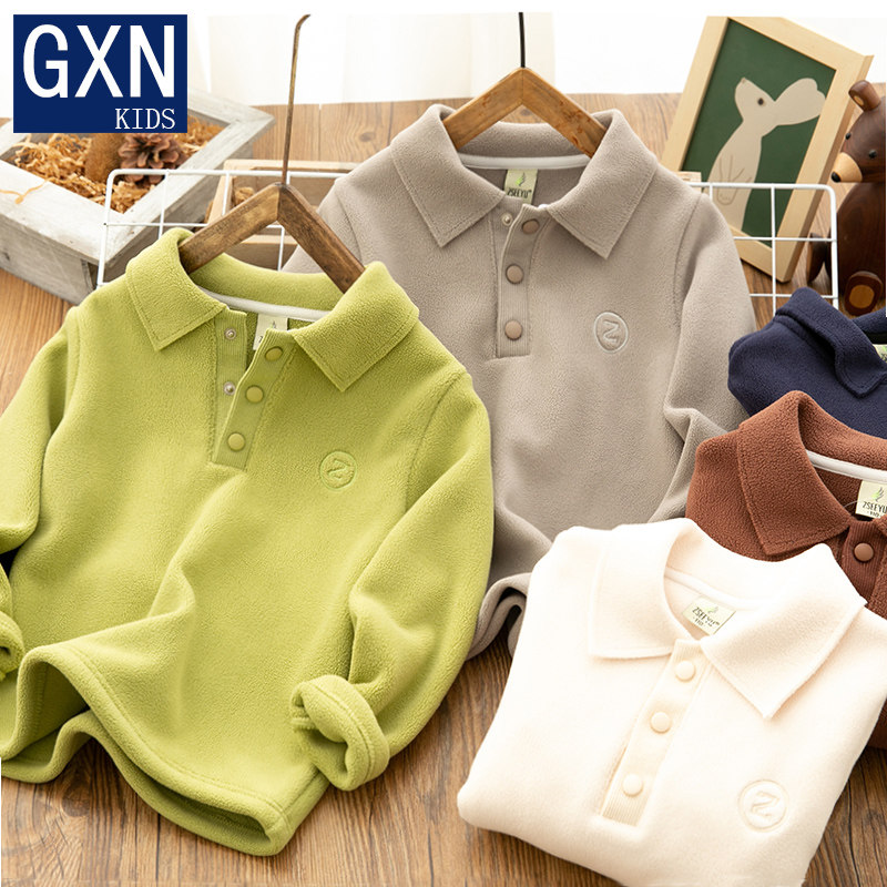 Child POLO shirt gush autumn winter new sweatshirt boy CUHK Scout warm Develvet blouse for undershirt winter-Taobao