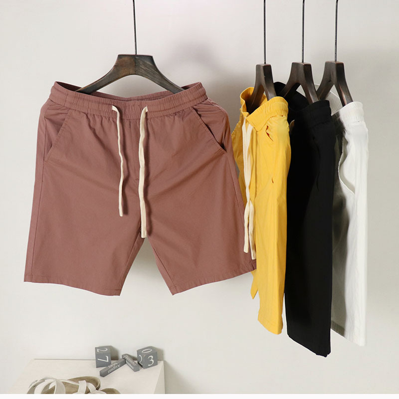 Trendy New Men's Summer Elastic Casual Mid-Length Shorts Solid Color Pure Cotton Shorts Sports Beach Versatile Candy Color