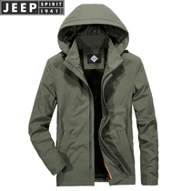 JEEP new mens middle detachable hat casual outdoor thick deposit with velvety jacket big code windjersey cotton jacket