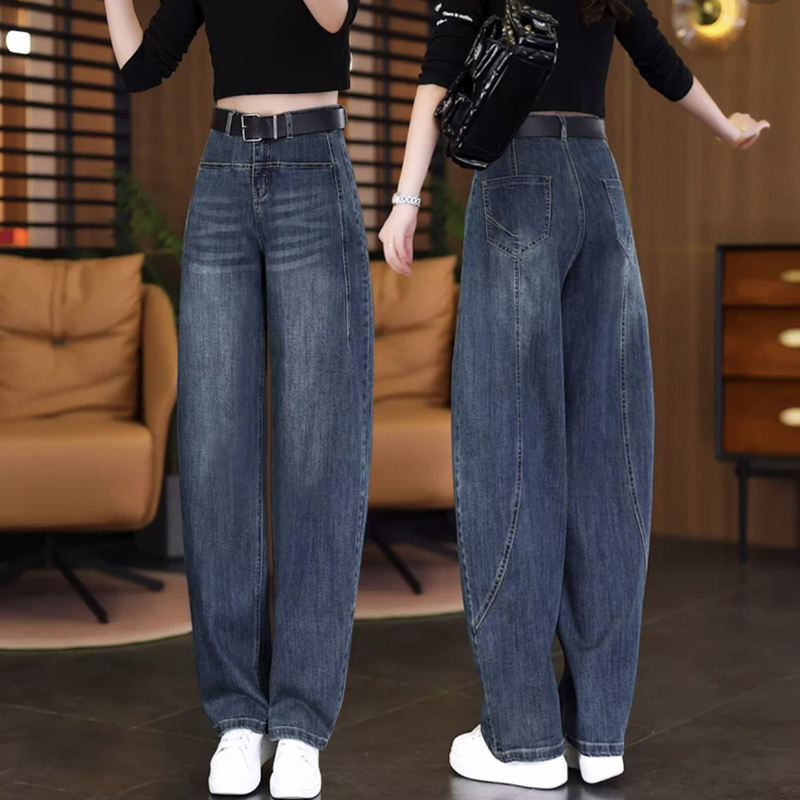 New Style Fleece-Lined Warm Cropped Jeans, Fashionable American-Style Versatile Banana Pants, Slim Straight Wide-Leg Pants