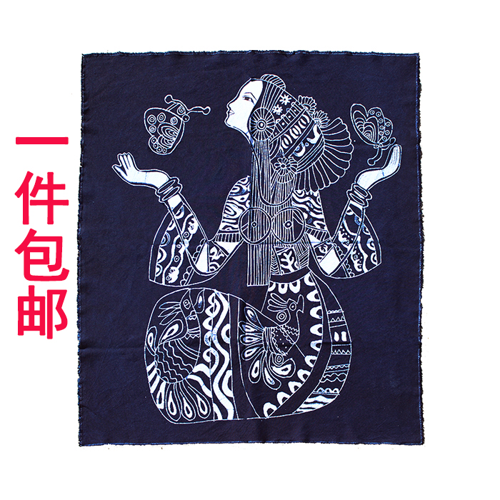 Yunnan tribe handmade batik decorative painting Ethnic characteristics Wall-hanging inn home bed and breakfast fabric figure blue and white
