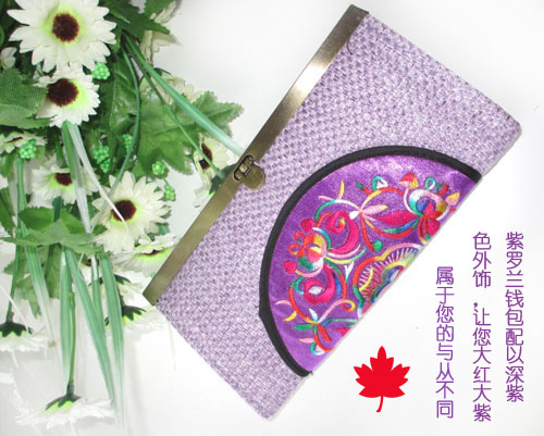 Special Price Yunnan Ethnic Wind Bag Lady Long Pants Wallet Money Clip Coarse Hemp Embroidered Hand Bag Multicolored