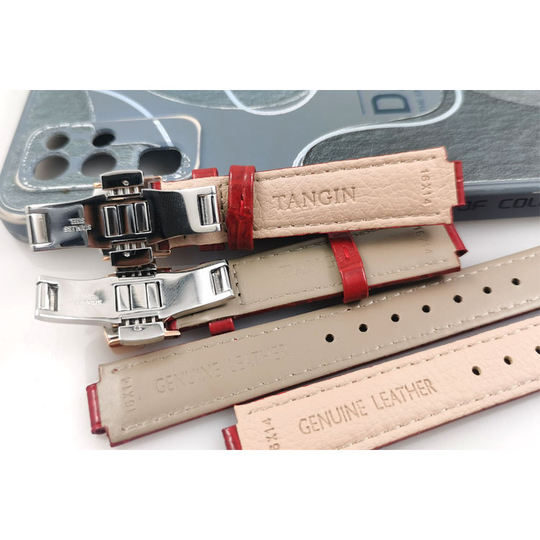 Original Tianjun Tianjun Watch Strap 1028L 1050L Genuine Leather Red Steel Strap Accessories Butterfly Buckle 1029 7052