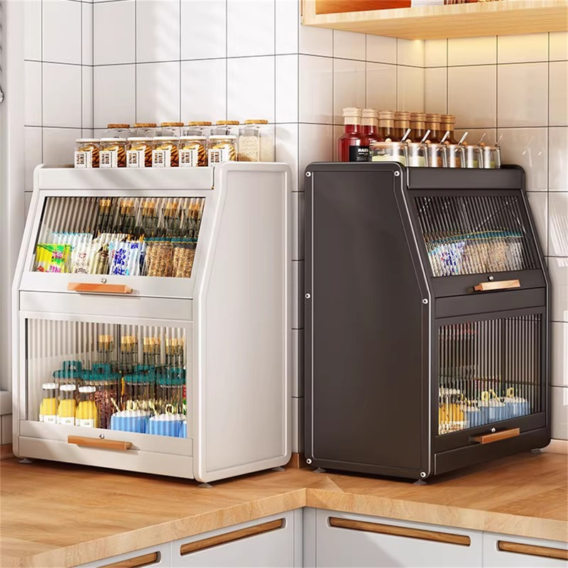Kitchen Condiment Storage Rack Countertop Multi-Functional Storage for Oil, Salt, Sauce, Vinegar Bottles, Seasoning Jars, Dust-Proof Spice Cabinet for Stove Top