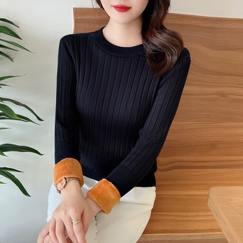 Women's velvet thickened knitted round neck inner thermal top