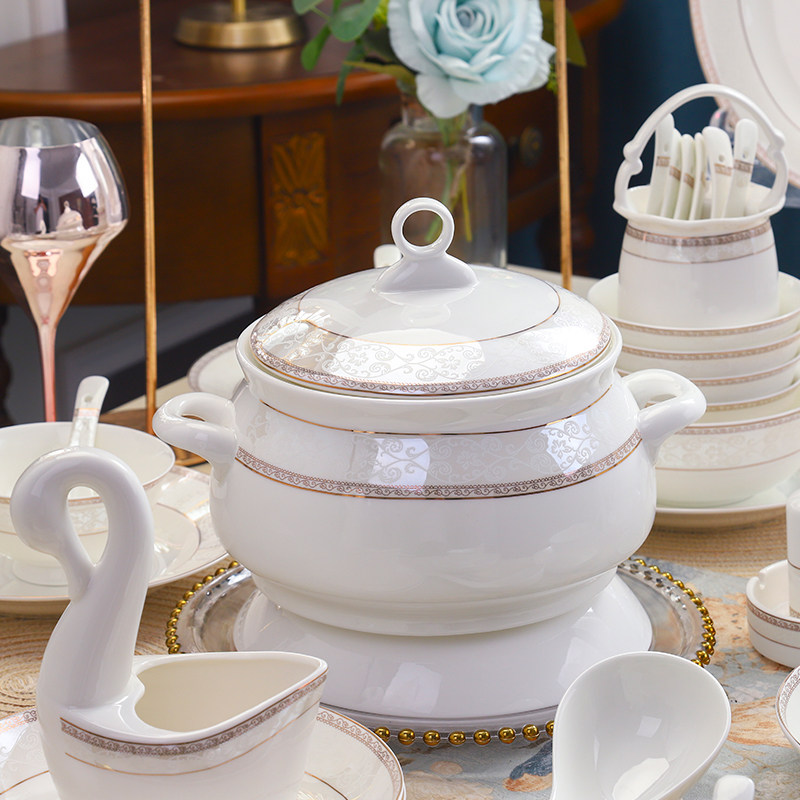 Bowl Dish Suit Home Cutlery ten Bowls ten Pan Combined High Foot Bowl Creative Bowl Pan Sub minimalist Ceramic Cutlery Gift