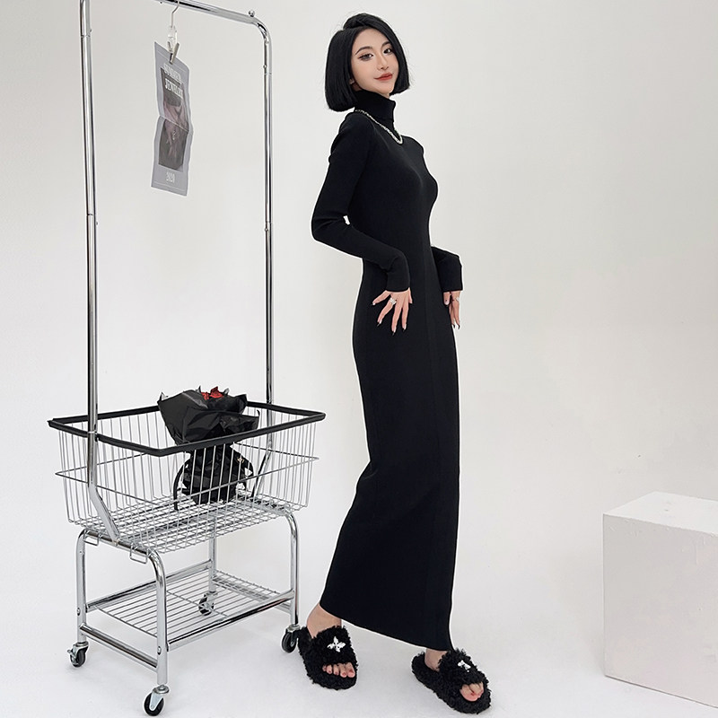 Light cloth height raised sub-autumn winter high collar overlong tug sweater skirt lengthened sleeve swarm with bottom knit dress woman-Taobao
