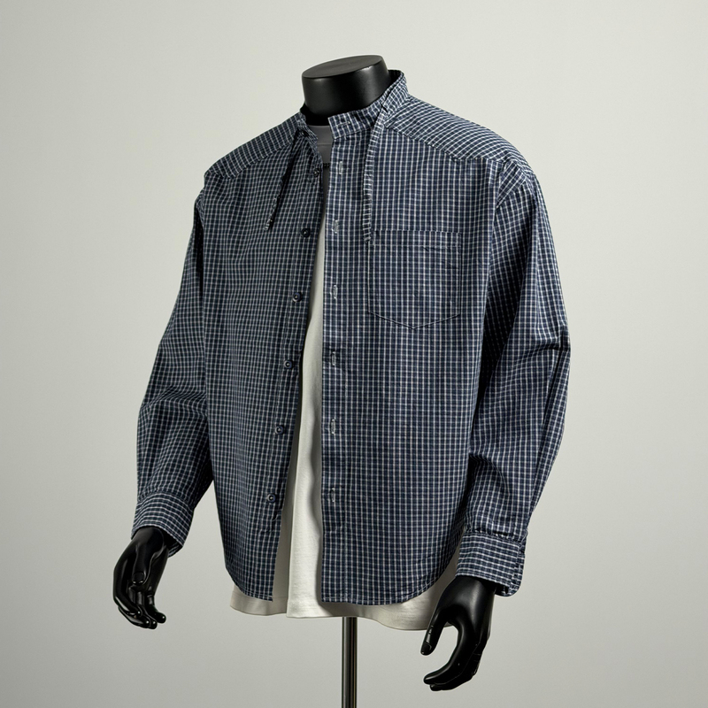 American-Style Trendy Brand Small Plaid Stand-Up Collar Long-Sleeve Shirt for Men 2026 Spring Loose Plaid Shirt Casual Versatile Jacket American-Style Trendy Brand Small Plaid Stand-Up Collar Long-Sleeve Shirt for Men 2026 Spring Loose Plaid Shirt Casual Versatile Jacket