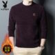 Playboy Chenille Warm Sweater Youth Men's Fleece Thickened Winter Wool Sweater Men's Round Neck Bottom Shirt