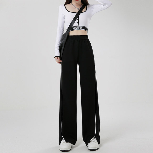 Dorothy Black Slit Wide Leg Pants Women's Spring and Autumn Style New Waist Draping Slim Small Casual Sports Pants trendy