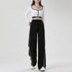 Dorothy Black Slit Wide Leg Pants Women's Spring and Autumn Style New Waist Draping Slim Small Casual Sports Pants trendy