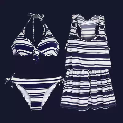 Swimsuit women's belly thin Korean new small breast steel support gathered three-piece sexy two-piece skirt bikini