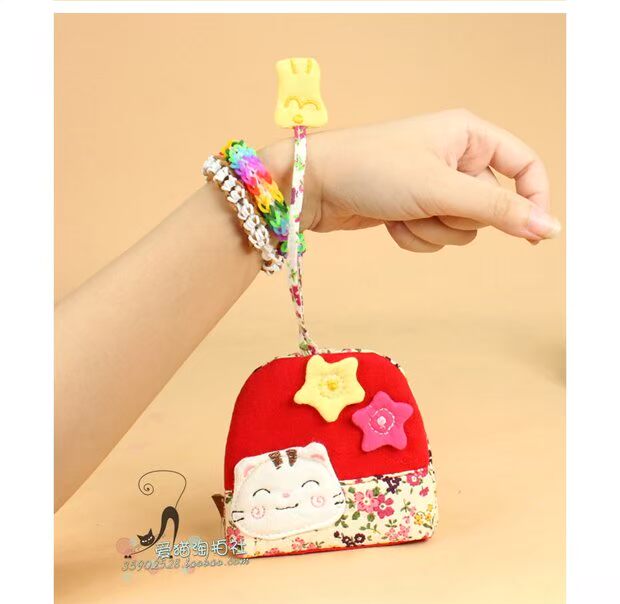Authentic Allah Cat Hoa chắp vá Hoa stereo Kéo trường hợp quan trọng Coin Purse Back Zipper Bag ví móc chìa khóa