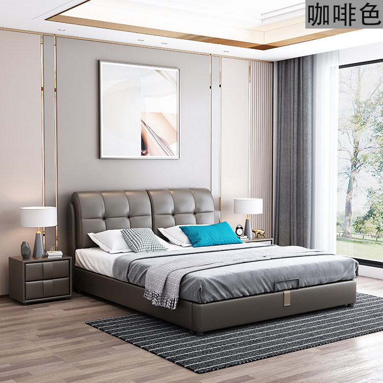 18m leather bed modern light luxury 15m bed wedding bed high box bed Nordic fabric double bed soft solid wood bed