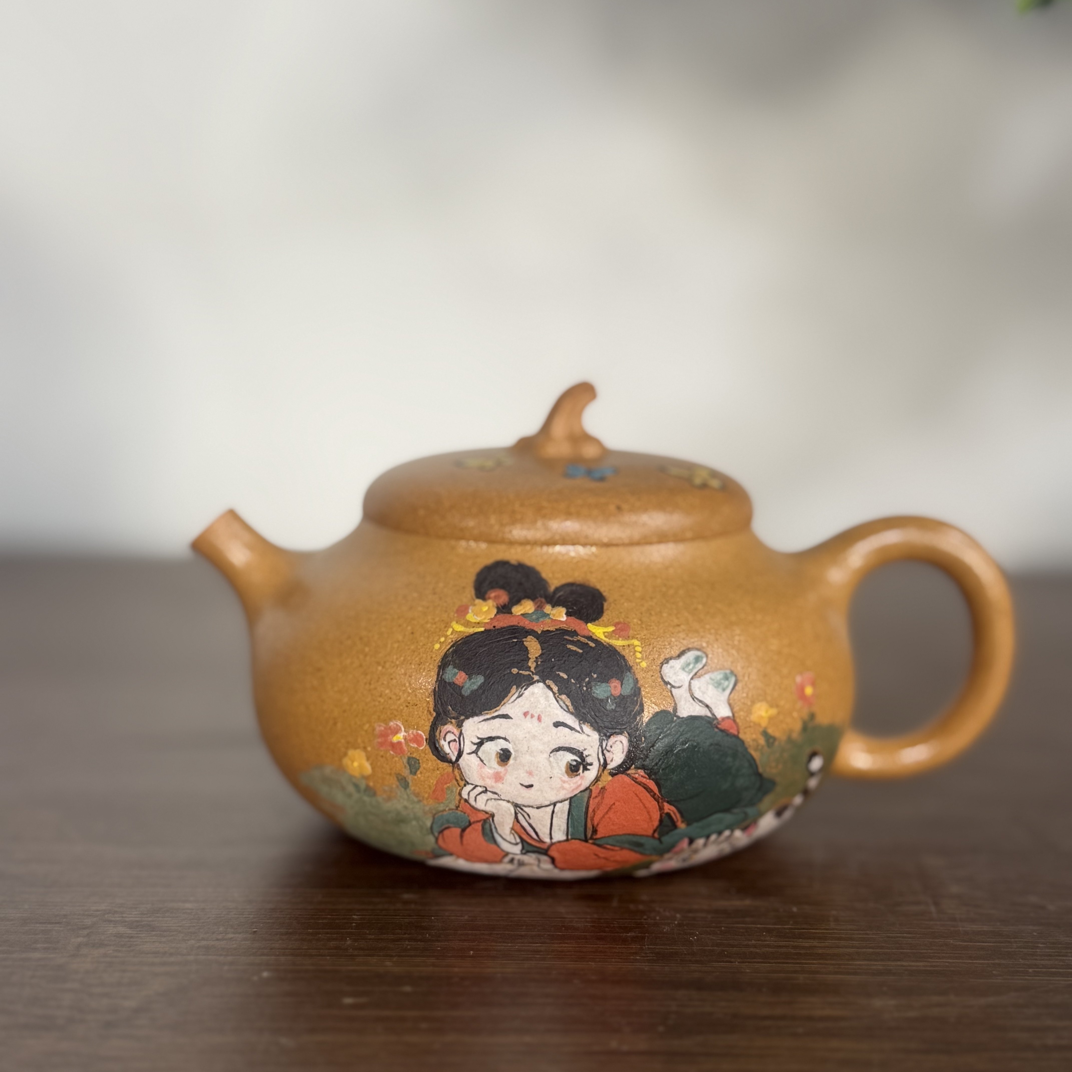 宜兴紫砂壶原矿黄金段名家王霞泥绘人物原矿文人小品茄瓜160CC