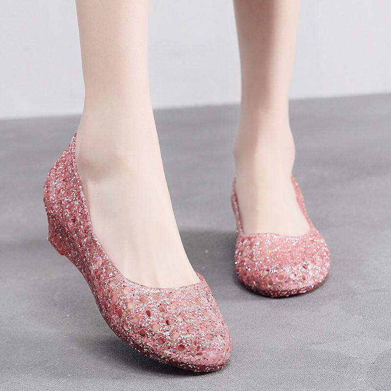 Baotou Dongle Shoes Women's Slopes Heel Garden Beach Shoes Jelly Sandal Sandals Flat Bottom Non-slip Seaside Resort Thick Bottom Sandals