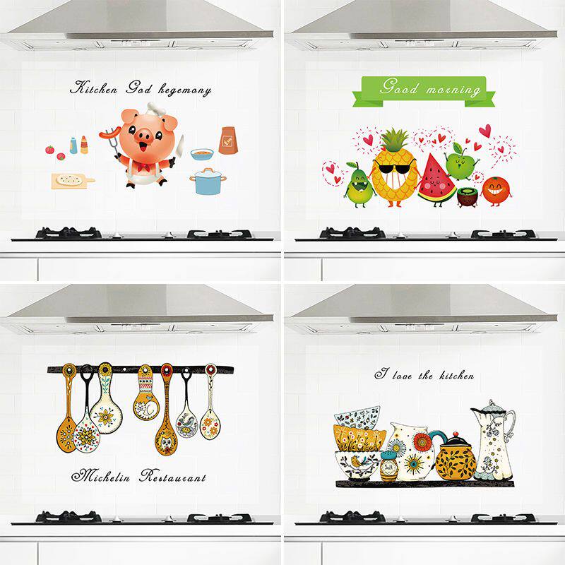 Kitchen Home Transparent Anti-Smoke Wall Paper High Temperature Resistant Thickened Wall Sticker Wallpaper Hearth Tile Waterproof Self-Adhesive Paper