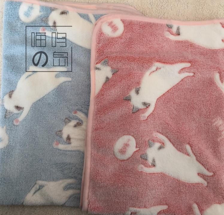 Spot Japanese original single cat dog pet blanket Cute Japanese pet pad Fleece(Meow Island)