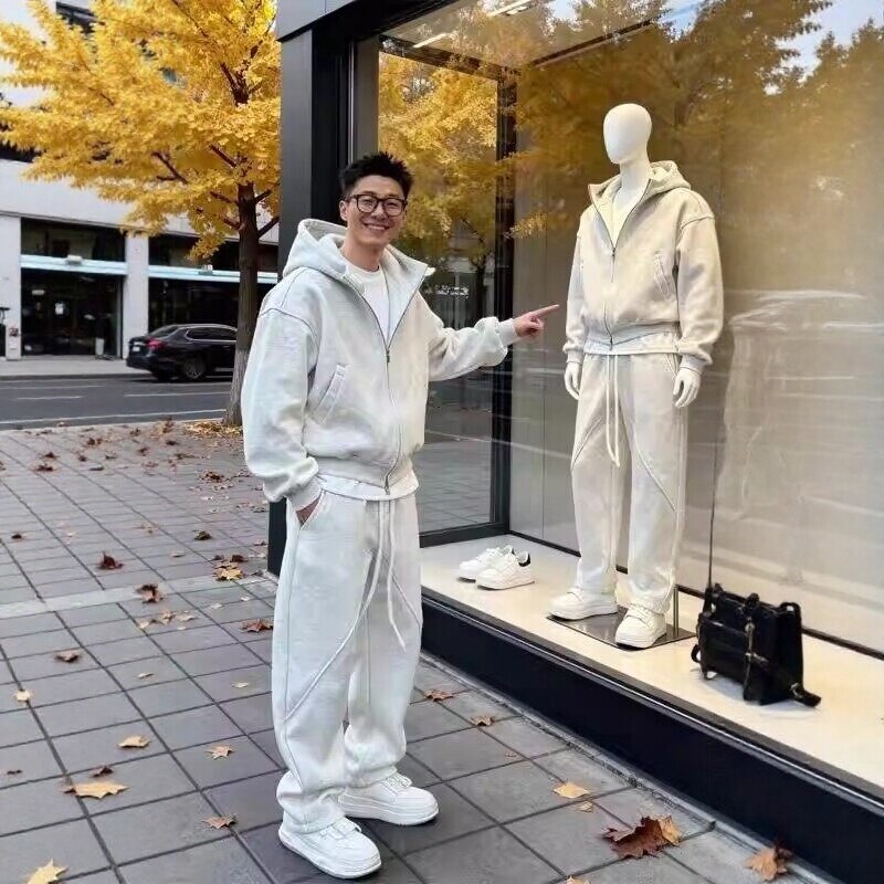 Autumn and Winter Heavyweight Fleece-Lined Casual Sports Suit, Hooded Large Size Men's Sweatshirt and Sweatpants Two-Piece Set Autumn and Winter Heavyweight Fleece-Lined Casual Sports Suit, Hooded Large Size Men's Sweatshirt and Sweatpants Two-Piece Set