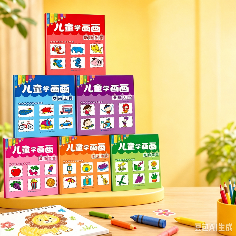 【6册】儿童学画画 入门简单适合启蒙 动物乐园+植物蔬菜+美味食物+卡通人物+交通工具+生活用品 幼儿园宝宝涂色书绘本2-6岁绘画书