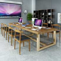 Nordic solid wood conference table long table simple modern desk Workbench meeting table training negotiation table and chair combination