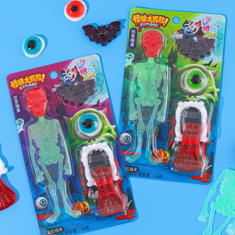 Horror Adventure Skeleton Bat Shape Eyes and Tongue Gummy Candy Children's Snacks Luminous Toys Candy Wholesale