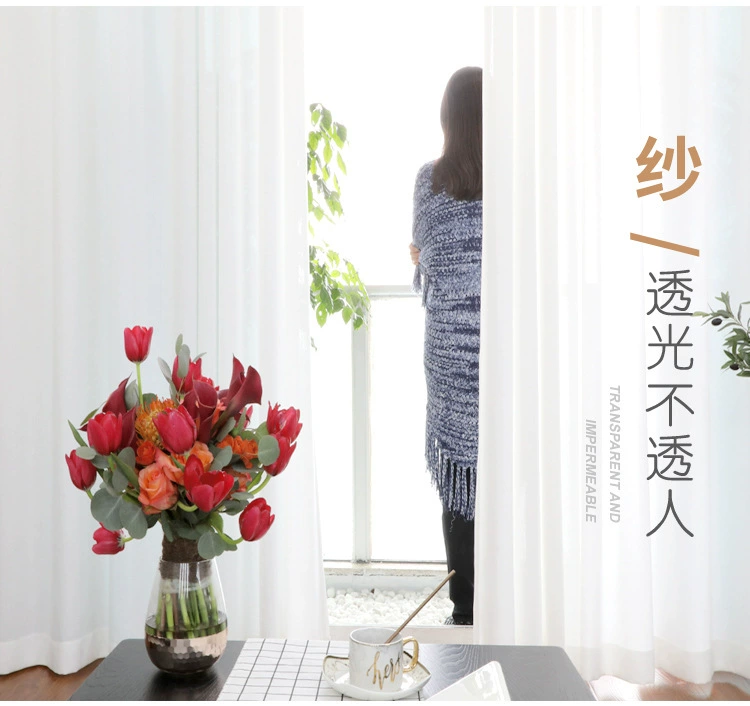 Gửi Roman cực theo dõi Bắc Âu màn mỏng trong suốt phòng ngủ trong suốt màu đen bóng trắng móc rèm - Phụ kiện rèm cửa
