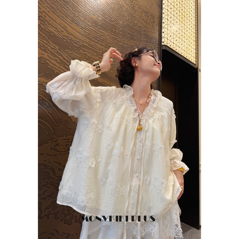 Witch Monvkiki'The Promise of Dandelions' Plus Size Tencel Embroidered Lace T-Shirt # A155