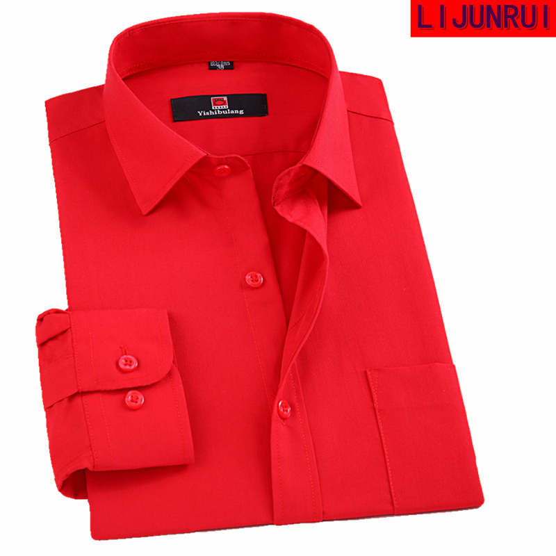 Men's Bright Red Business Casual Long-Sleeve Cotton Shirt with Fine Stripes, Non-Iron Shirt, Red Shirt for the Year of Birth