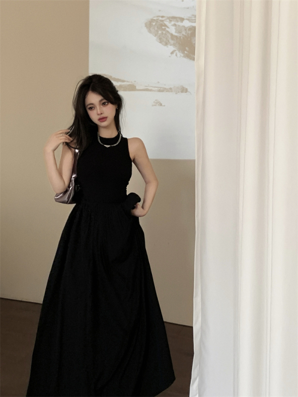 Hepburn Style Sleeveless Vest Dress Women's Summer French Style Elegant High-End Skirt Waist-Cinching A-Line Mid-Length Skirt