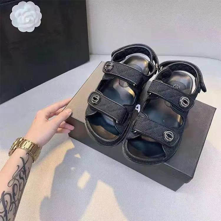 Black Grid2021 summer new pattern C family Little fragrance Velcro Fish mouth Sandals Internet celebrity Totems lattice Flat bottom Jelly color Women's Shoes