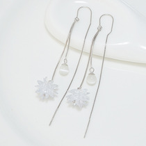 New year fashion trembles fast hand hot sale s925 Sterling Silver Ice Flower cat eye anti-throwing EAR thread long earrings hook earrings