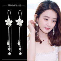 Summer new earrings female Korean temperament s925 sterling silver flowers shiny zirconium long super fairy elegant high grade ear ornaments