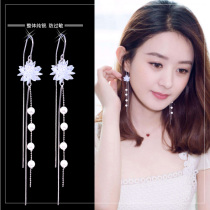 Earrings 2021 New Tide ice crystal flower long temperament Super fairy silver ear thread summer tassel anti-throwing earrings