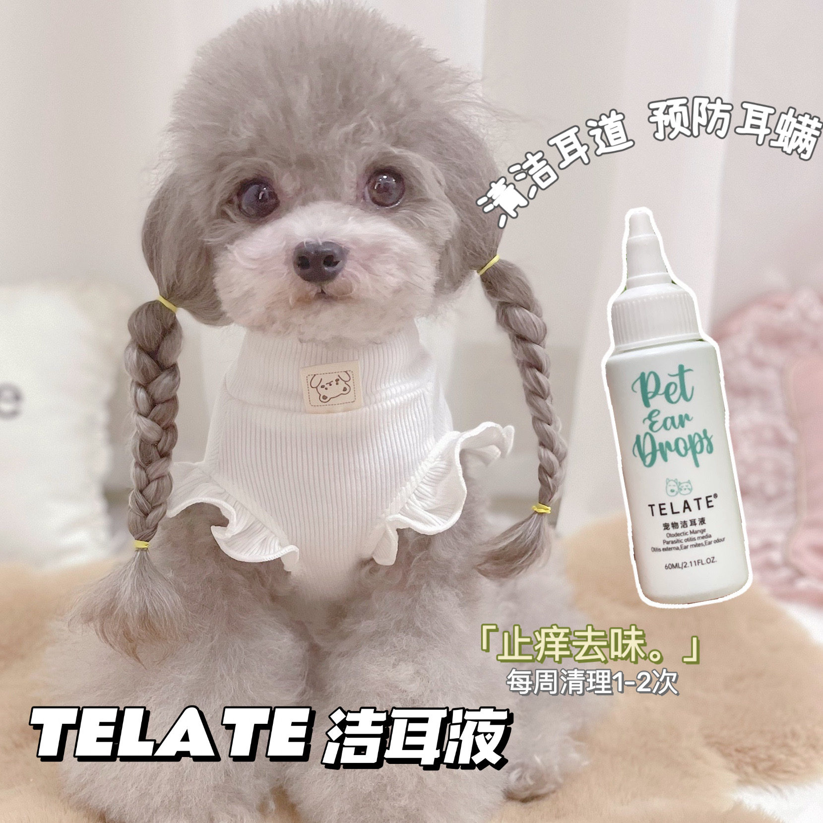 Glutinous rice home TELATE pet cat ear mites ear drops dog ear cleaning liquid teddy ear washing water deodorant