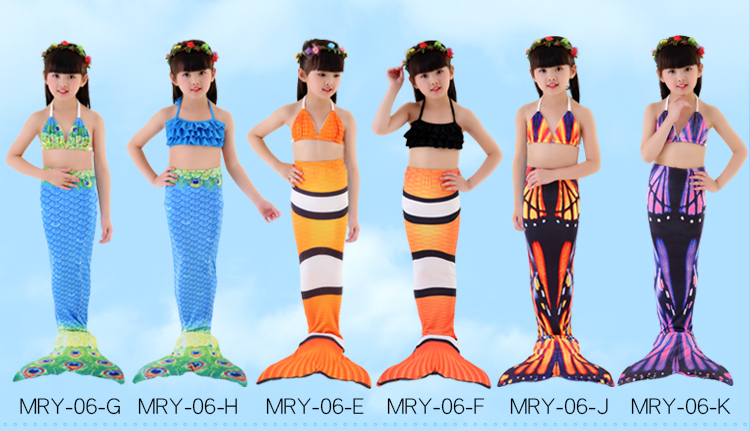 Trẻ em của nàng tiên cá áo tắm cô gái nàng tiên cá đuôi cô gái mermaid costume swimwear ba mảnh phù hợp với mắt cá chân