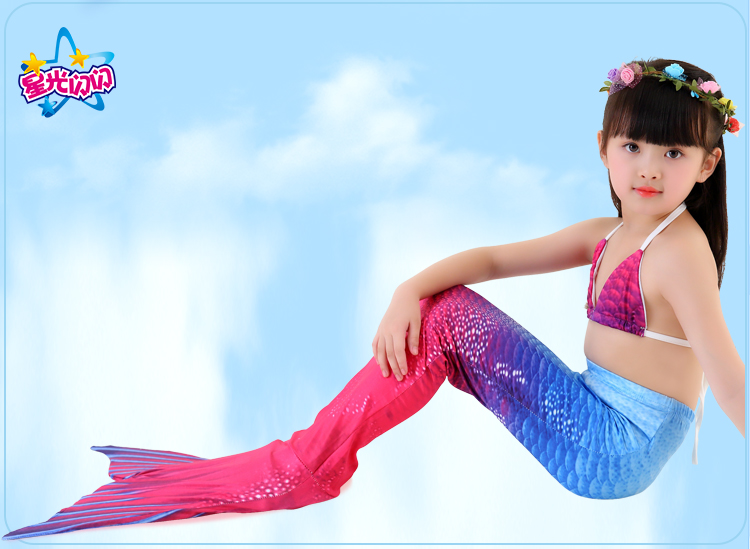 Trẻ em của nàng tiên cá áo tắm cô gái nàng tiên cá đuôi cô gái mermaid costume swimwear ba mảnh phù hợp với mắt cá chân