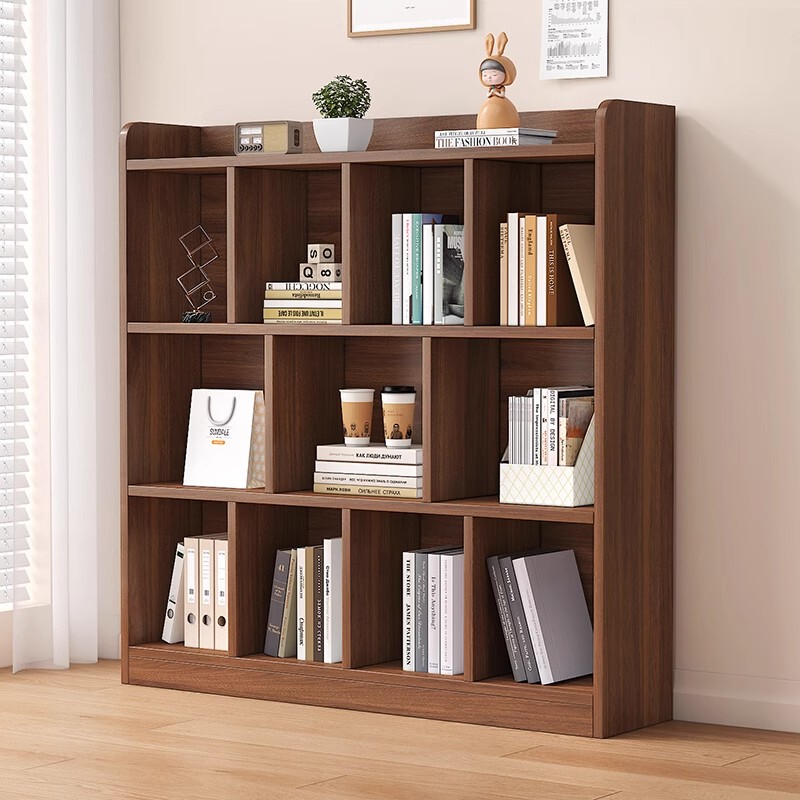 Thickened Bookshelf in Walnut Color, Children's Floor-Standing Simple Bookcase, Student Classroom Low Cabinet, Storage Rack, Storage Grid Cabinet