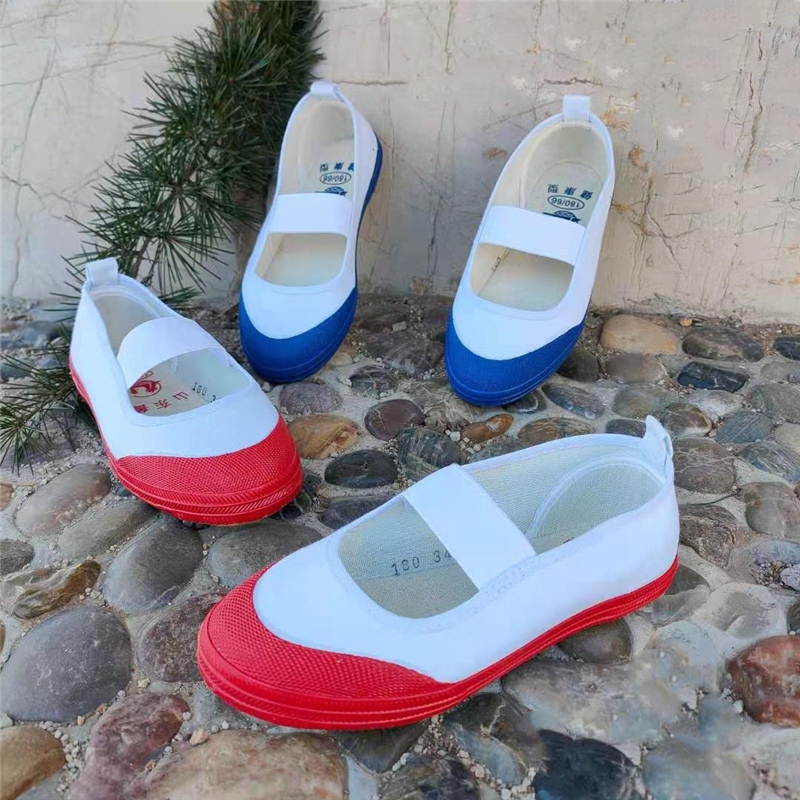Lutai Dance Shoes for Children, White Non-Slip Performance Shoes, Girls' Red-Toe Shoes, Boys' White Shoes, Gymnastics Shoes, Blue-Toe Shoes