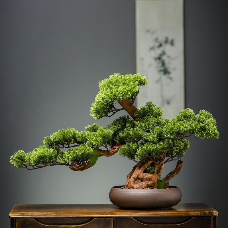 Simulation Greet Guest Pine New Chinese Style Bonsai Genart Office Swing Piece Green Plant Living Room Decoration Xuanguan Mini Fake Tree-Taobao