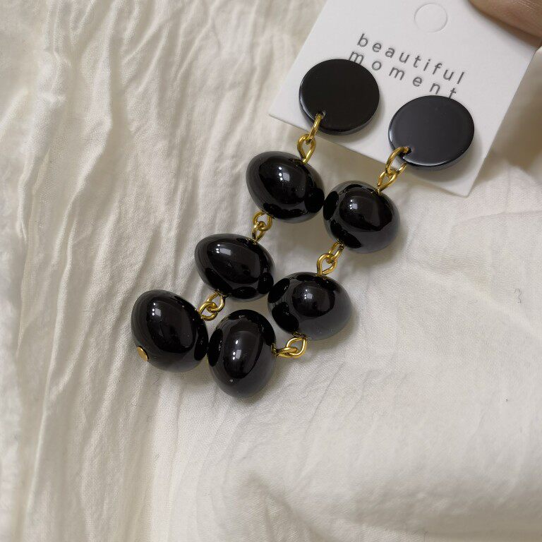 O1CN011ACU2K1TRAZAnyJ3q !!108552378 Fashion Black Premium Sense Stud Earrings