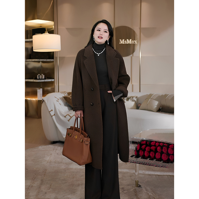 Meixi [Vicuna Divine Fiber] Double-Sided Woolen Coat for Women, Autumn and Winter, Petite Mid-Length Coat
