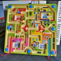 Year-old magnet wooden large number wooden exercise Puzzle Beetle Toy Prefect Cartoon Magnetic Walking Beads Labyrinth Kid