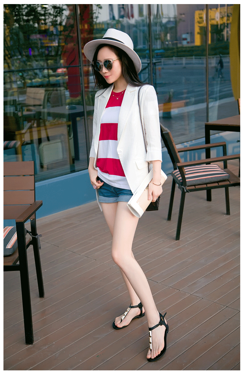 Mùa hè mới lanh nhỏ phù hợp với nữ phần dài eo giảm béo bảy- điểm tay áo phần mỏng phụ nữ bông áo khoác áo khoác áo khoác vest nữ