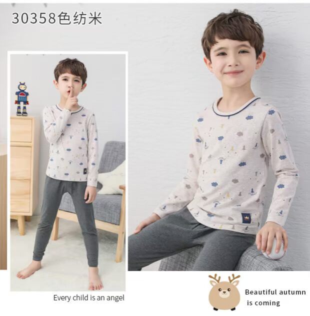 Mới InBron mùa thu và mùa đông bé trai màu cotton cotton đồ lót set quần mỏng mùa thu quần trẻ em trong áo len cotton trẻ em lớn bộ dài tay bé trai