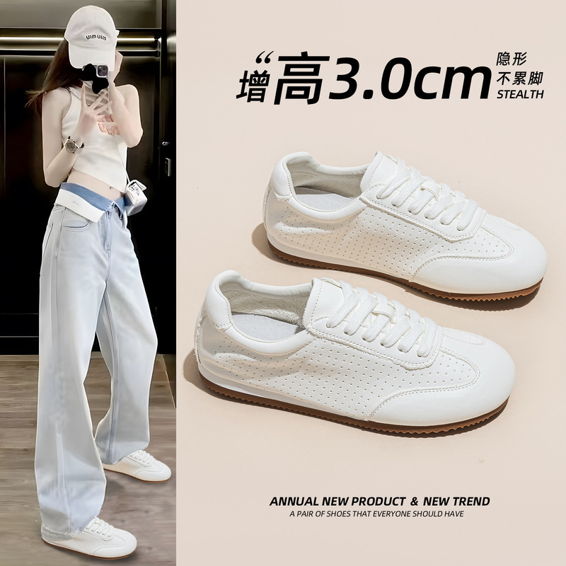 Women's White Sneakers 2026 Summer New Style First Layer Cowhide Thick-Soled Height-Increasing Versatile Breathable Trendy Genuine Leather Casual Shoes