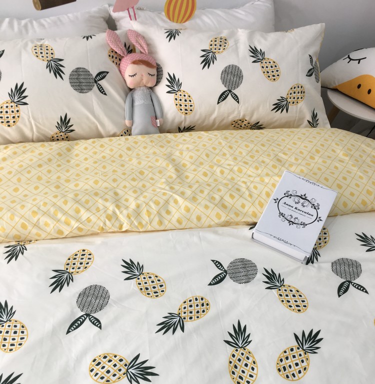 Cotton đơn giản bốn mảnh flamingo phim hoạt hình bông bộ đồ giường 1.2 m khăn trải giường quilt cover ba mảnh