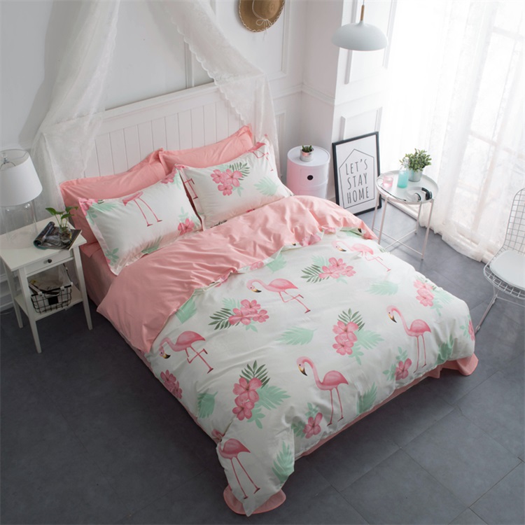 Cotton đơn giản bốn mảnh flamingo phim hoạt hình bông bộ đồ giường 1.2 m khăn trải giường quilt cover ba mảnh