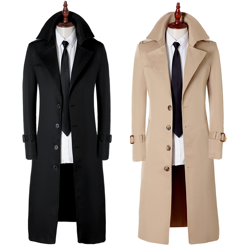 British Style Extra-Long Over-The-Knee Single-Breasted Men's Trench Coat, Trendy New Spring and Autumn High-End Business Stylish Jacket